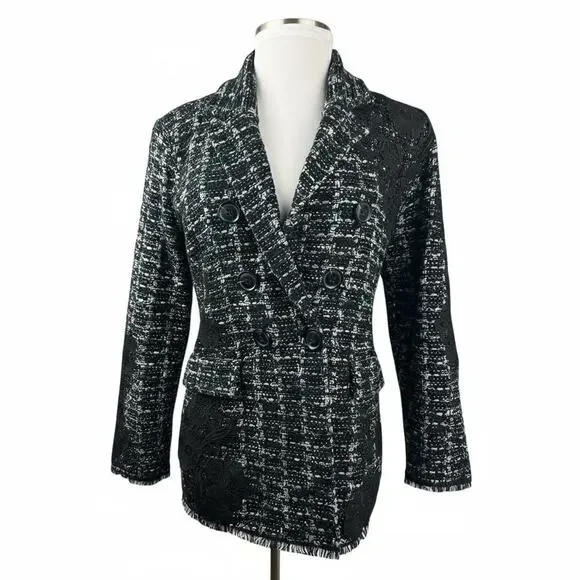 Chico's Tweed Lace Embroidered Metallic Cardigan Jacket Sweater Blazer Size 3 XL - Picture 2 of 16